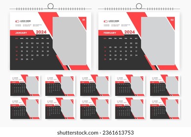 2024 modern desk calendar design template, table calendar layout design