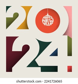 2024 modern minimalist Happy New Year card for 2024 with main big numbers. Trends number design template. Text calendar design elements elegant contrast numbers layout. Vector illustration.