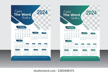 2024 Modern wall calendar design template.