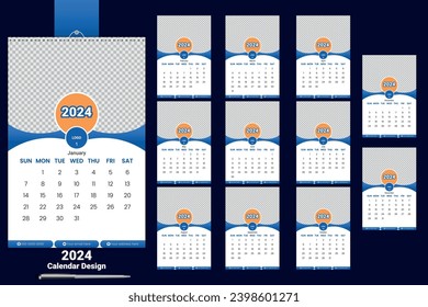 2024 modern wall calendar Design Template
