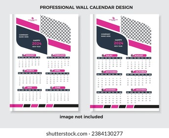 2024 modern wall calendar two page use for office or business.