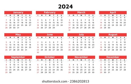 2024 month calendar. Modern vector template illustration. Plan your year with style