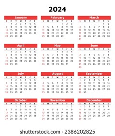 2024 month calendar. Modern vector vertical template illustration. Plan your year with style