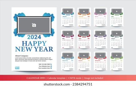 2024 Monthly Calendar Template Design. Day Planner for 2024 year. Unique and Minimal Calendar for New Year. 