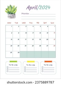 2024 Monthly Planner, April 2024