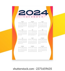 2024 monthly planner calendar template with schedule months and dates design vector