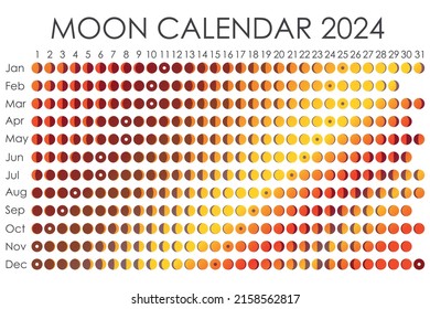 2024 Moon calendar. Astrological calendar design. planner. Place for stickers. Month cycle planner mockup. Isolated black and white background.