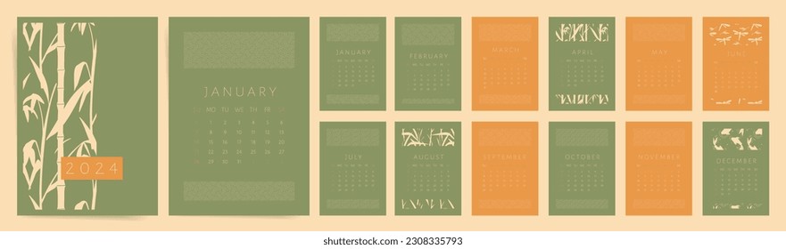 2024 Nature Inspired Calendar: Beautiful Floral Designs for Each Month, Creative Green Abstract Art, Perfect Wall Display for a Year of Organization and Inspiration.