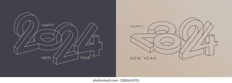 2024 new year with 3D line number. 2024 design concept for cover, card, calendar, flyer, poster and media post template