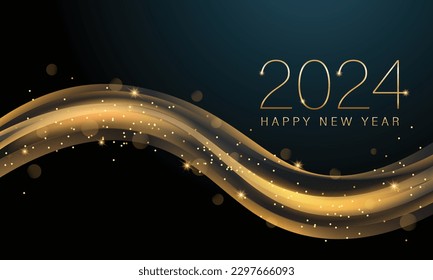 2024 New Year Abstract shiny color gold wave design element