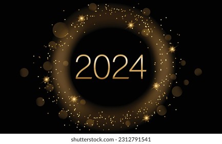 2024 New Year Abstract shiny color gold circle design element