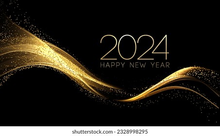 2024 New Year Abstract shiny color gold wave design element