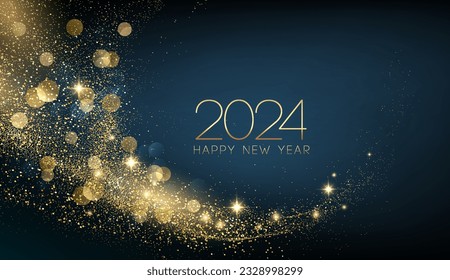 2024 New Year Abstract shiny color gold wave design element