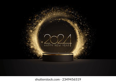 2024 New Year Abstract shiny color gold wave design element