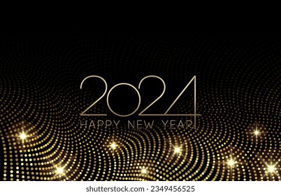 2024 New Year Abstract shiny color gold wave design element