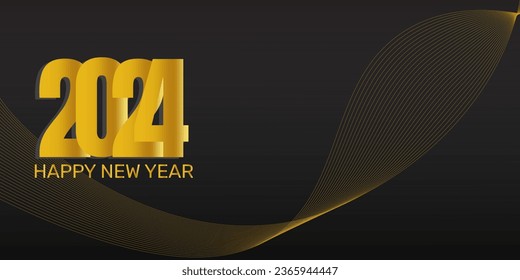 2024 New Year Abstract shiny color gold wave design element, luxury new year background, new year greetings card