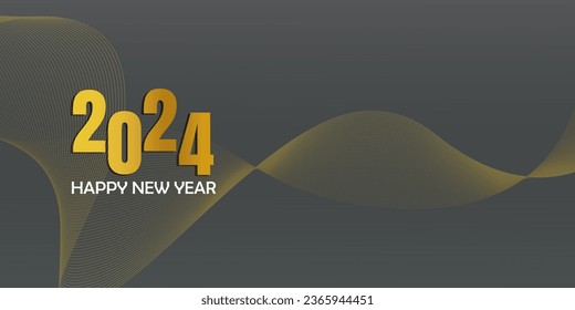 2024 New Year Abstract shiny color gold wave design element, luxury new year background, new year greetings card