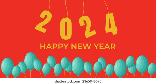 
2024 New Year Abstract shiny red design element, colroful new year background, editable new year greetings card template