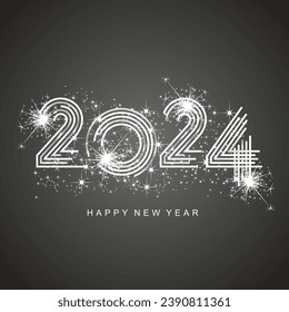 2024 New Year abstract silver multiply line design of 2024 year numbers shining glitter sparkle firework black background greeting card