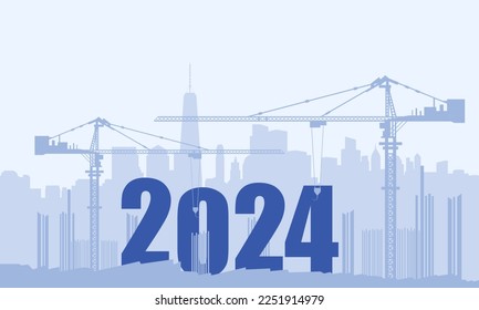 2024 New Year Background Design. Construction sets numbers for New Year 2024. Vector Illustration