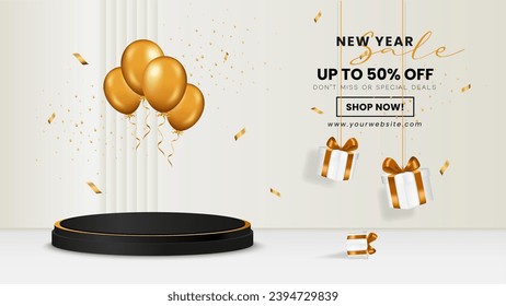 2024 new year background with podium display and realistic decoration for business or product promotion