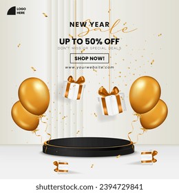 2024 new year background with podium display and realistic decoration for business or product promotion