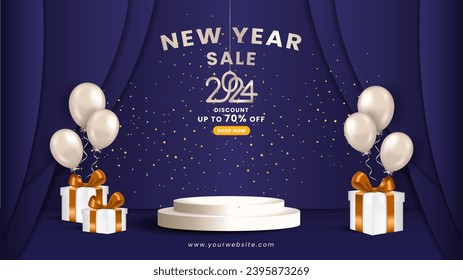 2024 new year background with podium display and realistic decoration for business or product promotion