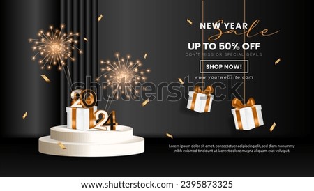 2024 new year background with podium display and realistic decoration for business or product promotion