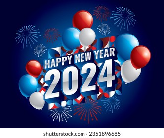 2024 new year banner with colorful background. happy new year greeting card cover with shiny, fireworks. Premium Elite royal elegant 2024 design