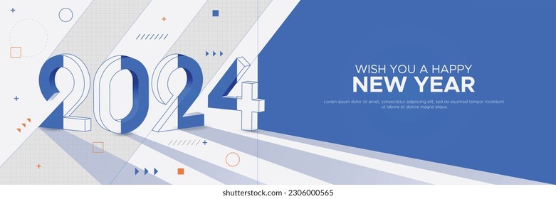 2024 new year banner with geometry background. Creative concept of 2024 new year celebration banner template