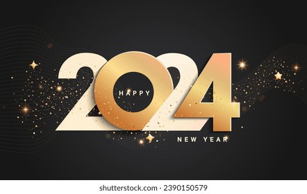 2024 New Year banner with waivings shimmer, golden numbers and wishings for your seasonal holidays flyers, greetings and invitations, congratulations card, web and other design templates. Vector