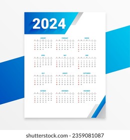 2024 new year calendar blue layout for professional vector