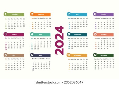 2024 New Year Calendar Design Template 