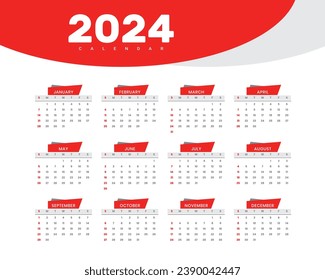 2024 new year calendar template perfect office stationery vector