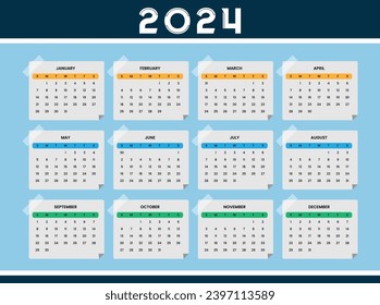 2024 new year calendar template perfect office stationery vector