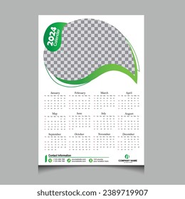 2024 New Year Calender Design Template. Simpler and clean calendar design 2024. calendar design 2024 vector graphic. 2024 desk calendar notepad on light gray background.