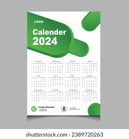 2024 New Year Calender Design Template. Simpler and clean calendar design 2024. calendar design 2024 vector graphic. 2024 desk calendar notepad on light gray background.
