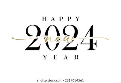 2024 New Year with calligraphic and brush stroke. Happy new year 2024 vector logo design