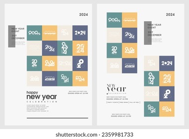 2024 new year celebration. colored number background, Modern and unique. Clean design for brochure, banner or poster purposes.