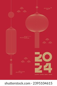 2024 New Year Chinese minimal poster. Vector illustration.