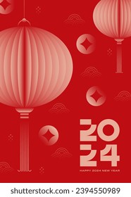 2024 New Year Chinese style poster. Vector illustration.