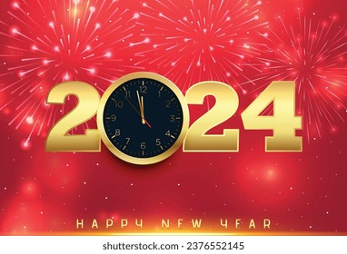2024 New Year Christmas greeting Gold banner design_red_colock_eps10