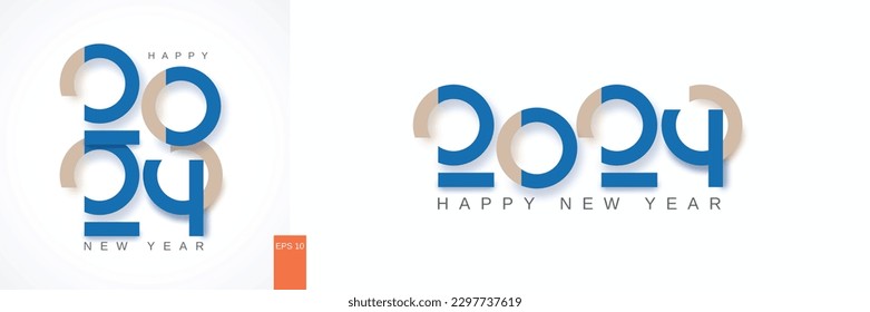 2024 new year with circle as base design concept. Happy new year 2024 with unique design number for cover, banner, poster, calendar and social media post template