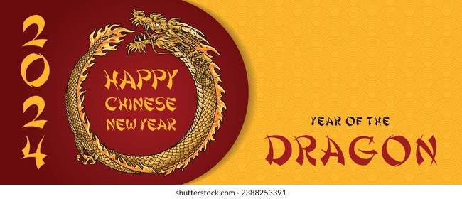 2024 new year colorful poster with Chinese flying dragon from national stories for magazine congratulatory article design vector illustration
