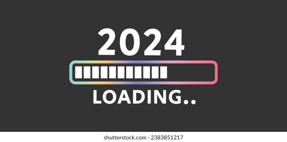 2024 New Year coming soon loading bar progress concept vector illustration on black background. New year 2024 loading web banner vector eps10.