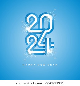 2024 New Year continuous Argentina ribbon. Abstract light blue white flag of Argentina in the shape of 2024 logo with sparkle firework. New Year concept template