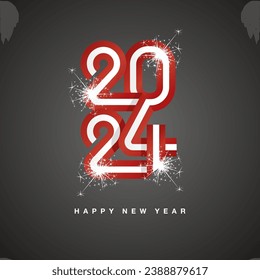 2024 New Year continuous Austria ribbon. Abstract red white flag of Austria in the shape of 2024 logo with sparkle firework. New Year concept template