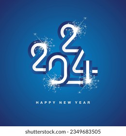2024 Cinta continua de Año Nuevo en forma de 2024. Resumen de la bandera blanca azul de Grecia en forma de logo de 2024 con fuegos artificiales brillantes