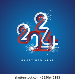 2024 New Year continuous ribbon in the shape of 2024. Abstract white blue red flag of Slovakia in the shape of 2024 logo with sparkle firework