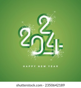 2024 New Year continuous ribbon in the shape of 2024. Abstract white green white flag of Nigeria in the shape of 2024 logo with sparkle firework